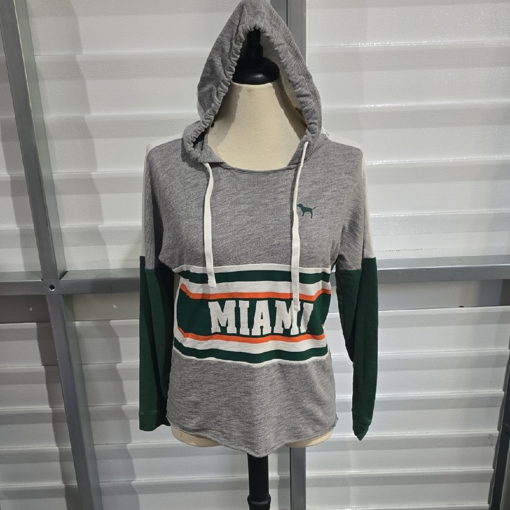 PINK Victoria's Secret Gray‎ Hooded Pullover with MIAMI Hurricanes Graphic XS